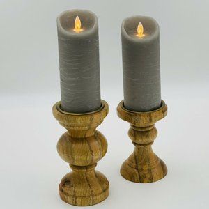 Set of 2 Threshold Wooden Pillar Candle Holder 6 & 7 inch